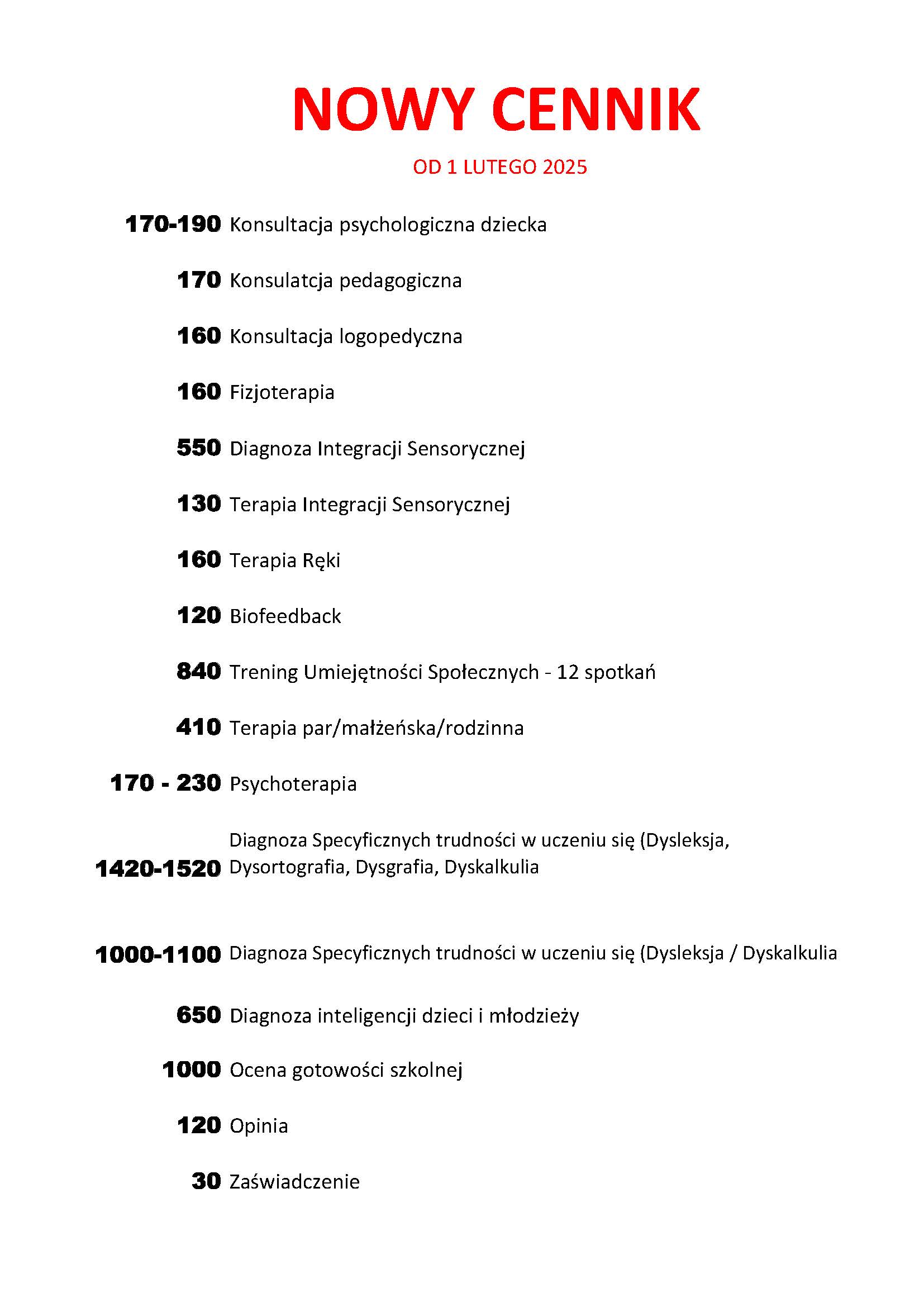 cennik usług lustro biała podlaska